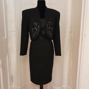 Vintage A J Bari 3 Pc Beaded Black Cocktail Suit in Wool w/Beaded Silk  Camisole